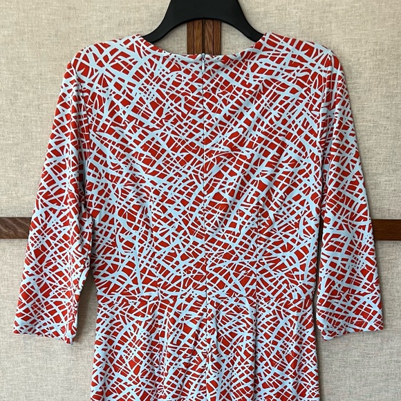 J. McLaughlin Orange Blue Patterned 3/4 Sleeve Stretch Sleeve Women's Dress - M - Picture 6 of 10